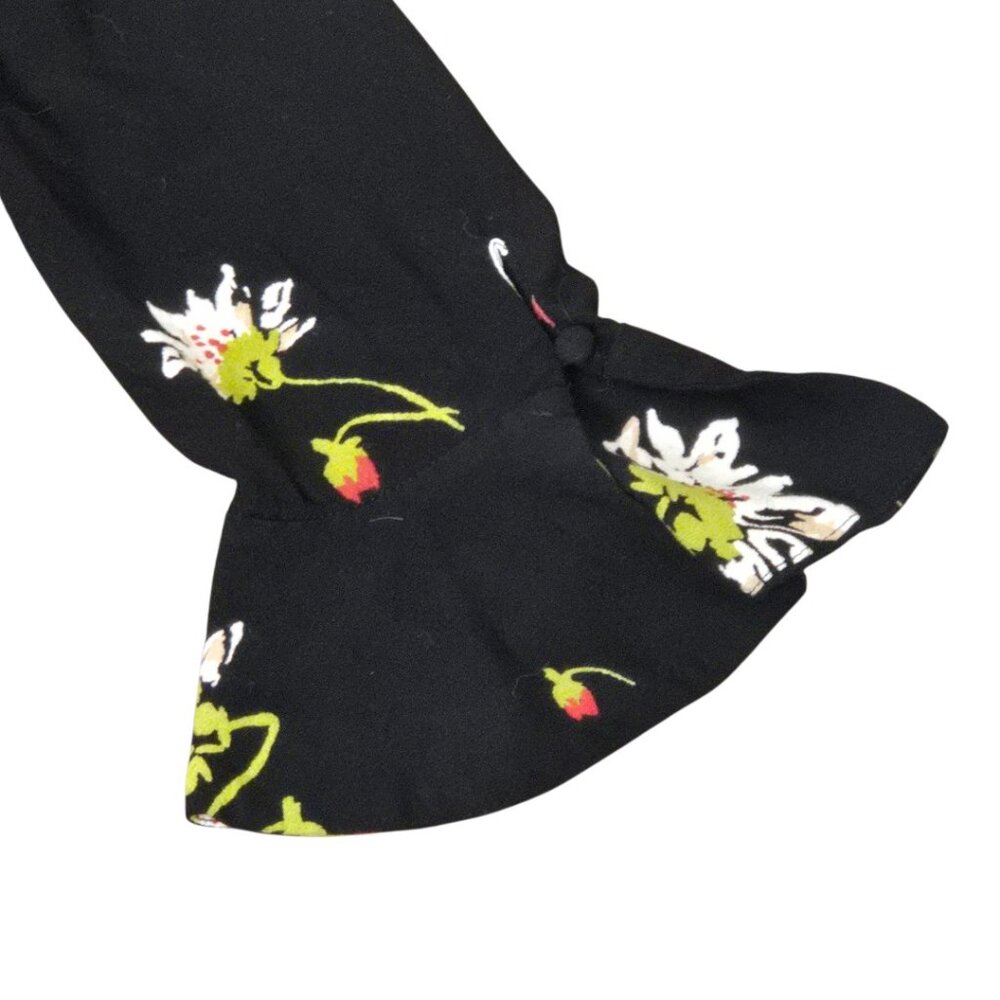 Free People Black Floral Wrap Mini Dress Boho 3/4 Sleeve Butterfly Sz XS - Picture 3 of 5